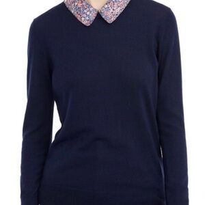 Navy Blue Sweater with Floral Collar
